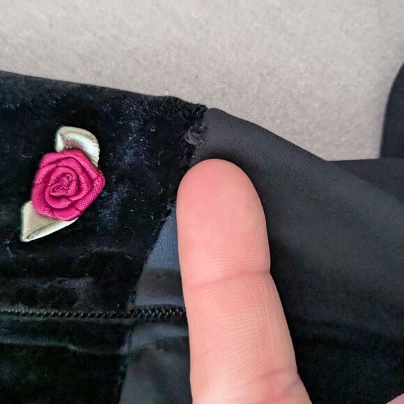 Vintage Zum Prom Dress Maxi Gown M Black Velvet Goth Y2K Babydoll Floral Grunge - Picture 12 of 13